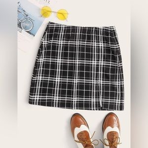 High Rise Plaid Split Hem Mini Skirt (3X), Floerns